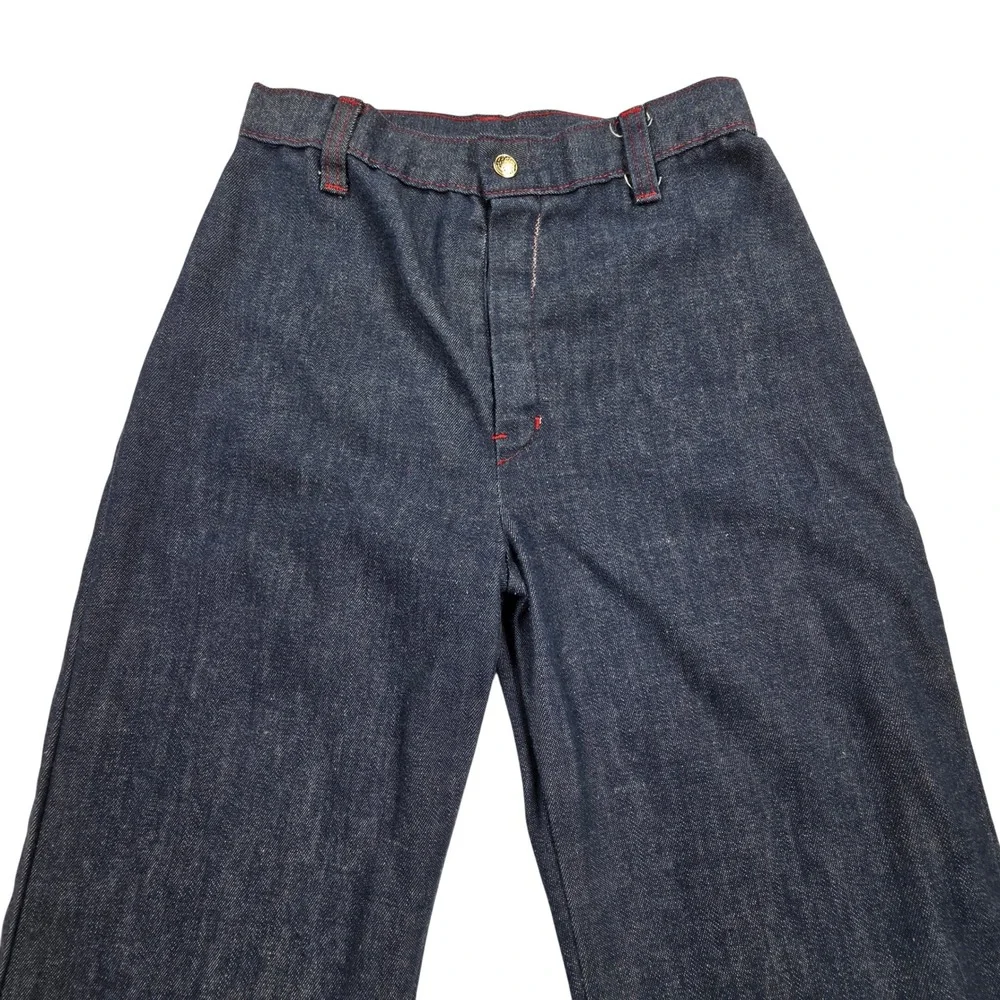 Vintage JC Penney Roller Disco Denim Jeans Dark Wash Red Stitching Girls 14